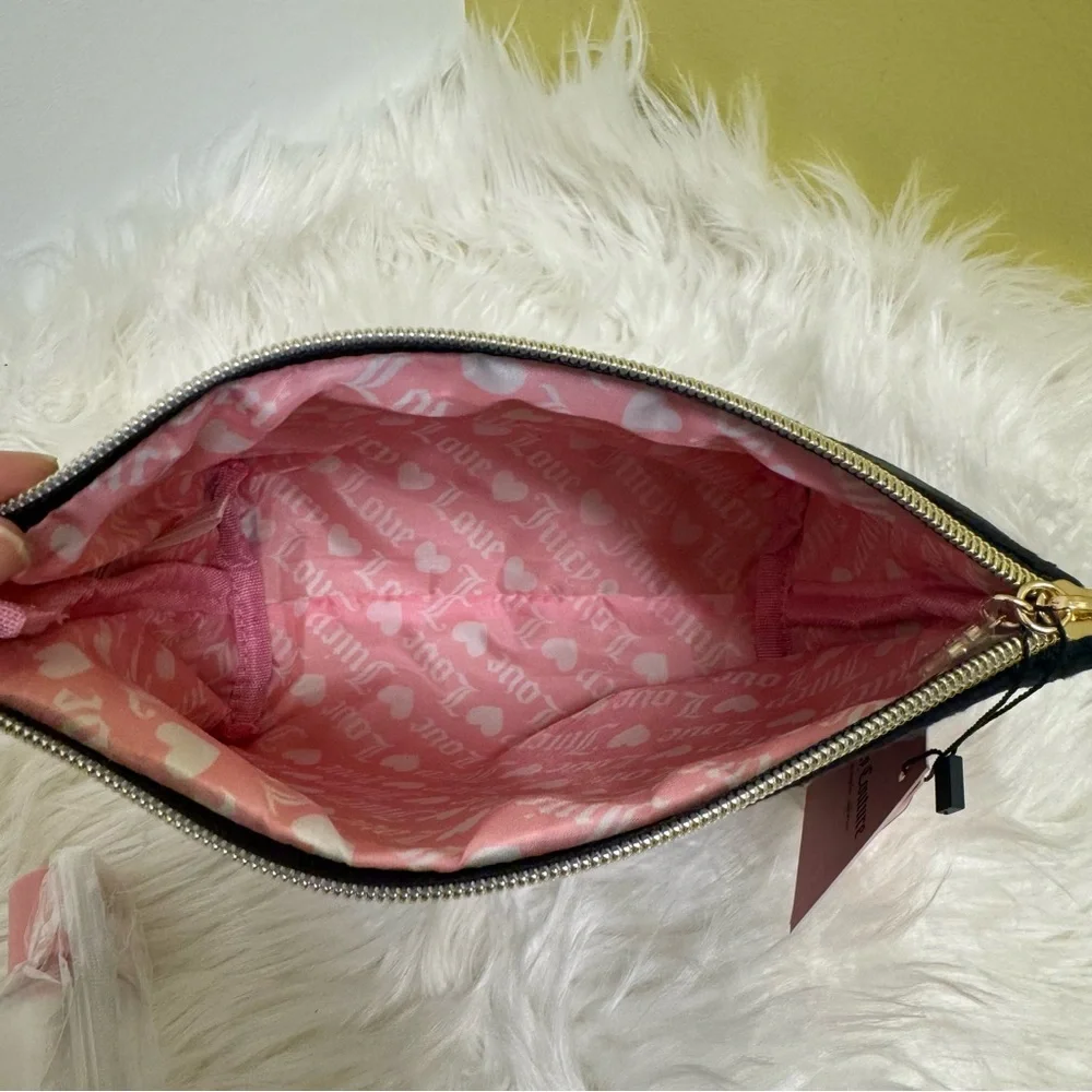 Juicy Couture Bling Velour Makeup Comestic Bag Black Logo NWT